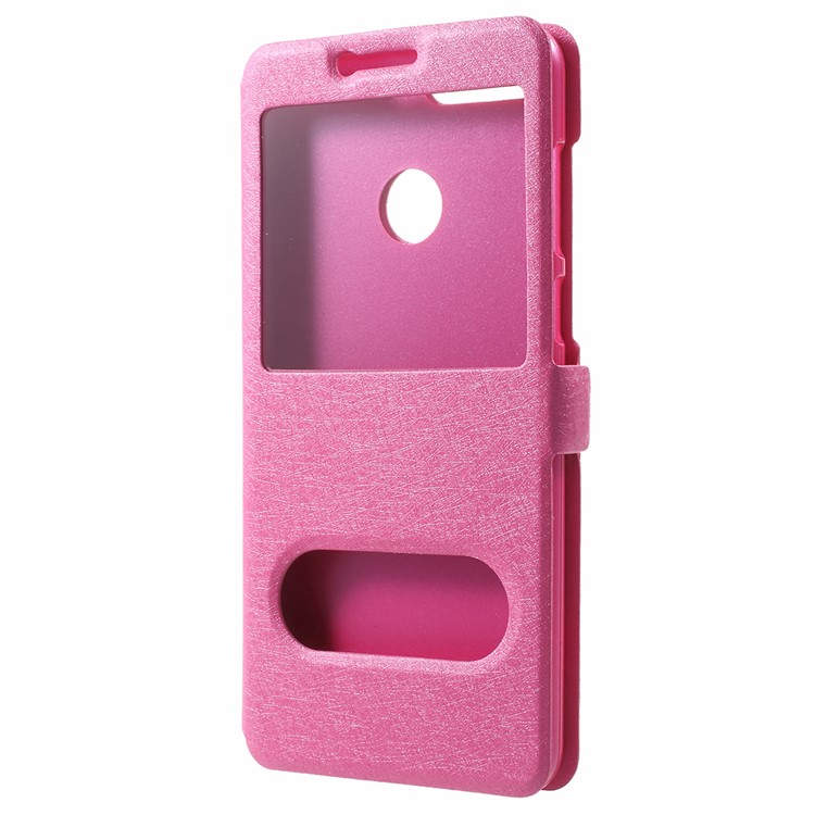 Silk Texture Dual Window Leather Mobile Phone Shell for Huawei Honor 7X - Rose-2