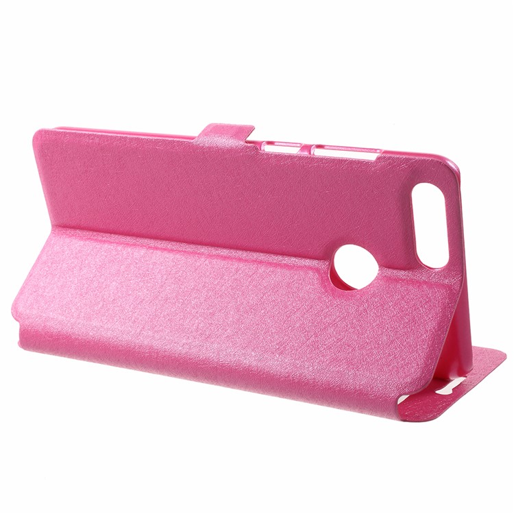 Silk Texture Dual Window Leather Mobile Phone Shell for Huawei Honor 7X - Rose-4