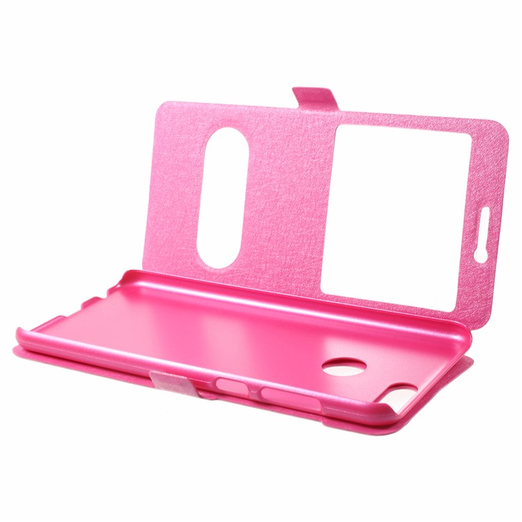 Silk Texture Dual Window Leather Mobile Phone Shell for Huawei Honor 7X - Rose-5