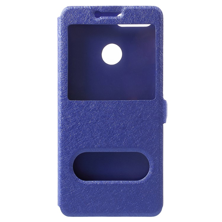 Silk Texture Dual Window Folio Leather Accessory Cover for Huawei Honor 7X - Blue-1