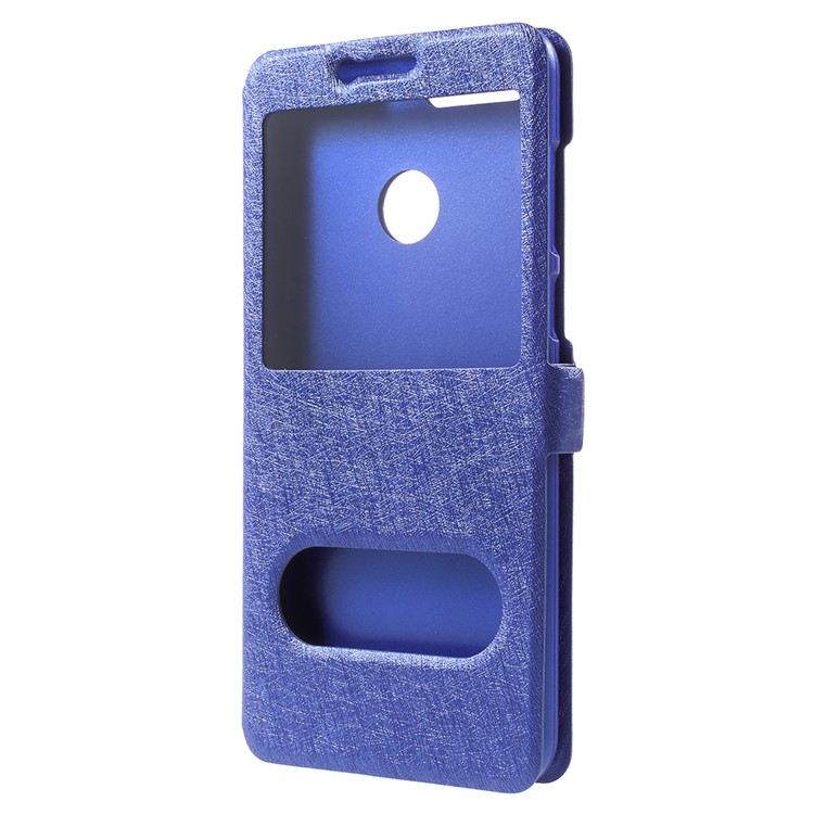 Silk Texture Dual Window Folio Leather Accessory Cover for Huawei Honor 7X - Blue-2