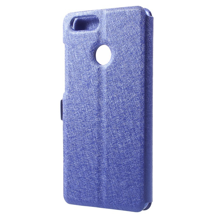 Silk Texture Dual Window Folio Leather Accessory Cover for Huawei Honor 7X - Blue-3