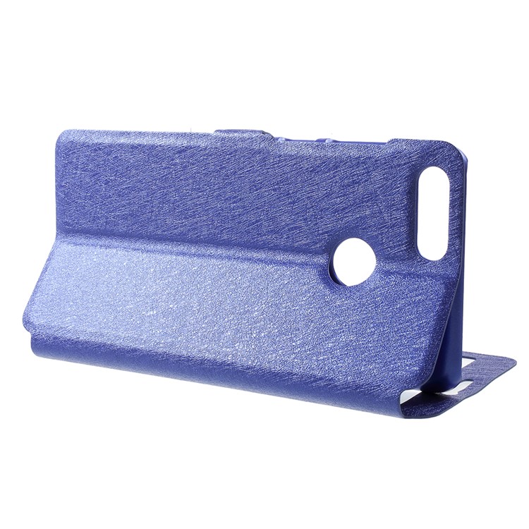 Silk Texture Dual Window Folio Leather Accessory Cover for Huawei Honor 7X - Blue-4