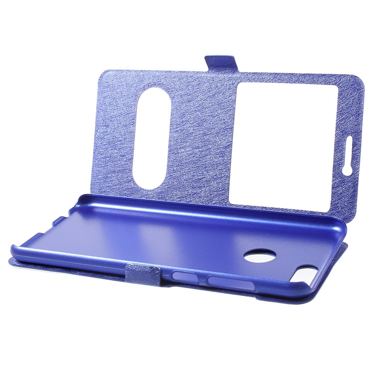 Silk Texture Dual Window Folio Leather Accessory Cover for Huawei Honor 7X - Blue-5