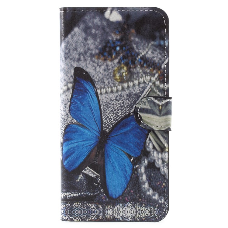 Water Transfer Printing PU Leather Stand Wallet Phone Shell for Huawei Honor 7X - Blue Butterfly-1