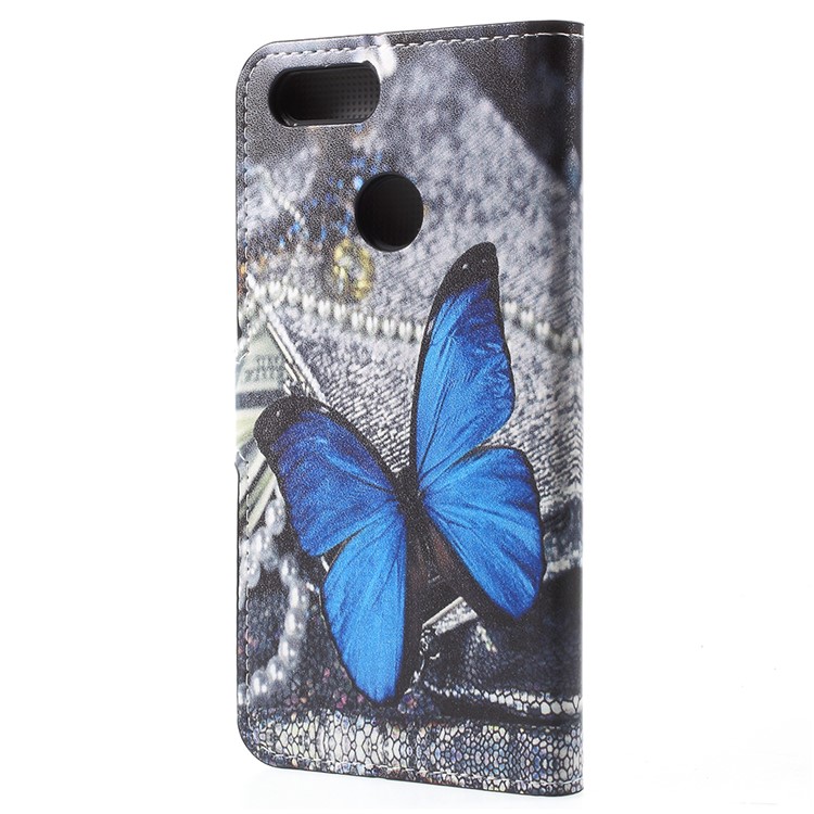 Water Transfer Printing PU Leather Stand Wallet Phone Shell for Huawei Honor 7X - Blue Butterfly-3