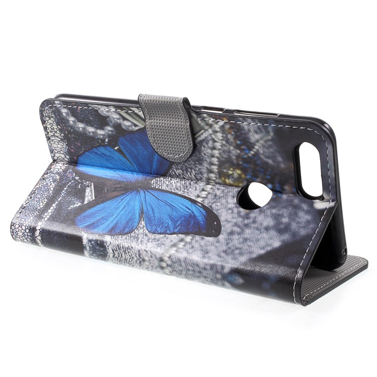 Water Transfer Printing PU Leather Stand Wallet Phone Shell for Huawei Honor 7X - Blue Butterfly-4