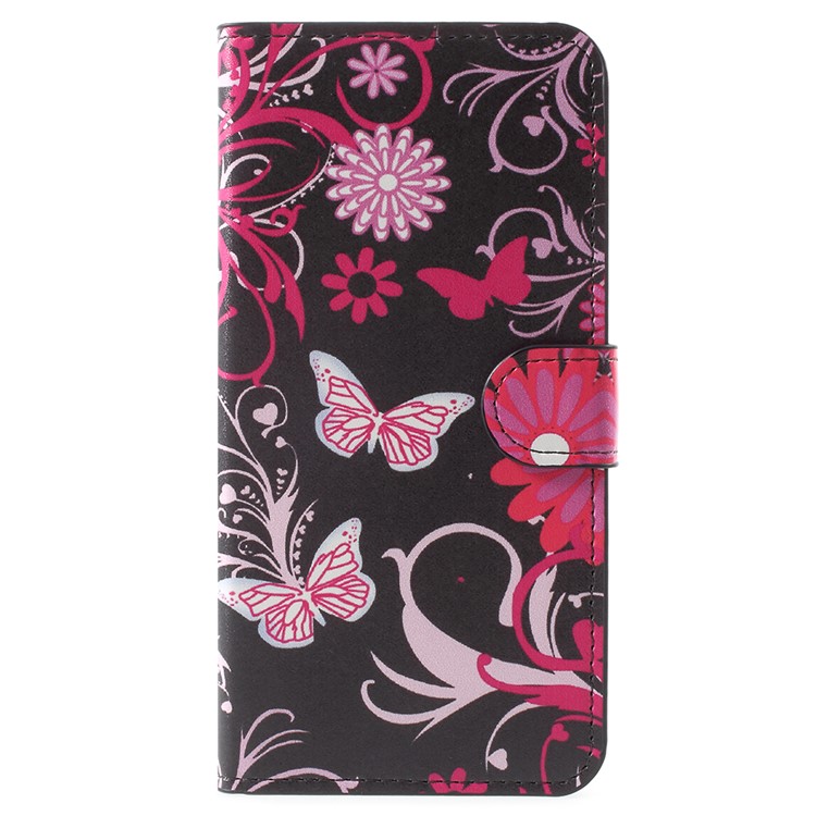 Water Transfer Printing Card Holder Leather Mobile Case with Stand for Huawei Honor 7X - Butterfly and Flower Pattern-1
