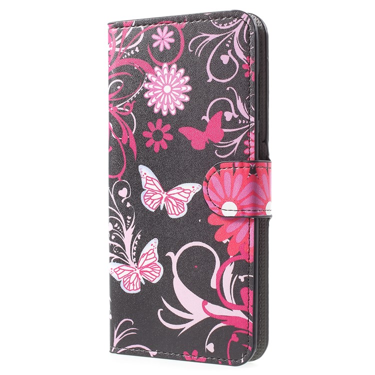 Water Transfer Printing Card Holder Leather Mobile Case with Stand for Huawei Honor 7X - Butterfly and Flower Pattern-2