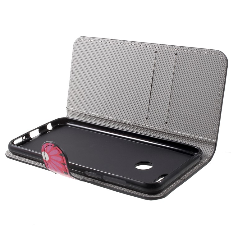 Water Transfer Printing Card Holder Leather Mobile Case with Stand for Huawei Honor 7X - Butterfly and Flower Pattern-5