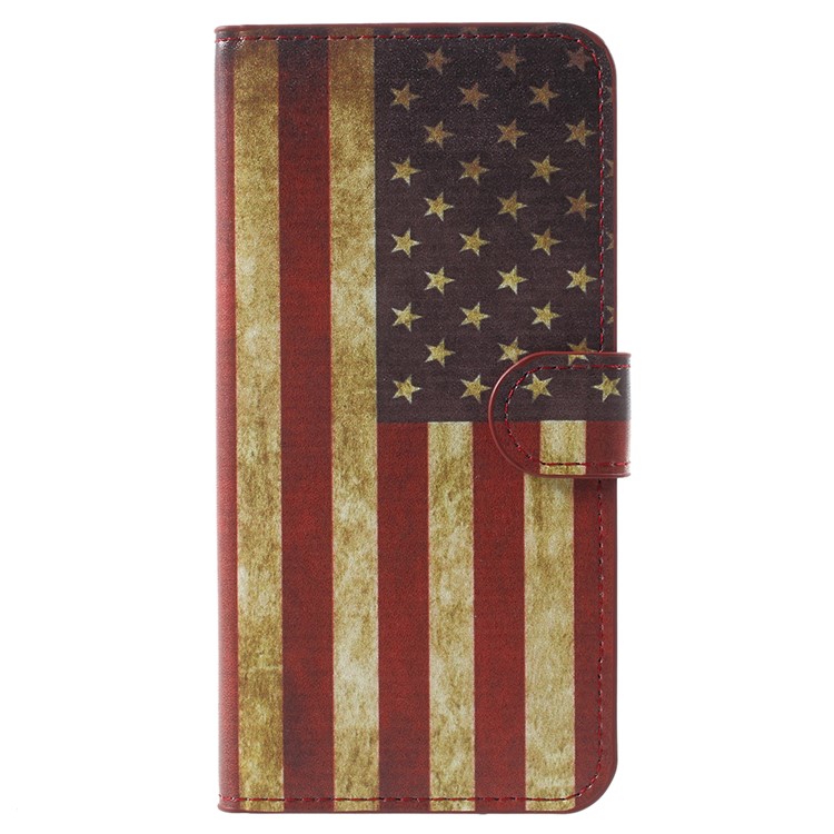 Water Transfer Printing Card Holder Leather Mobile Cover for Huawei Honor 7X - Vintage US Flag-1