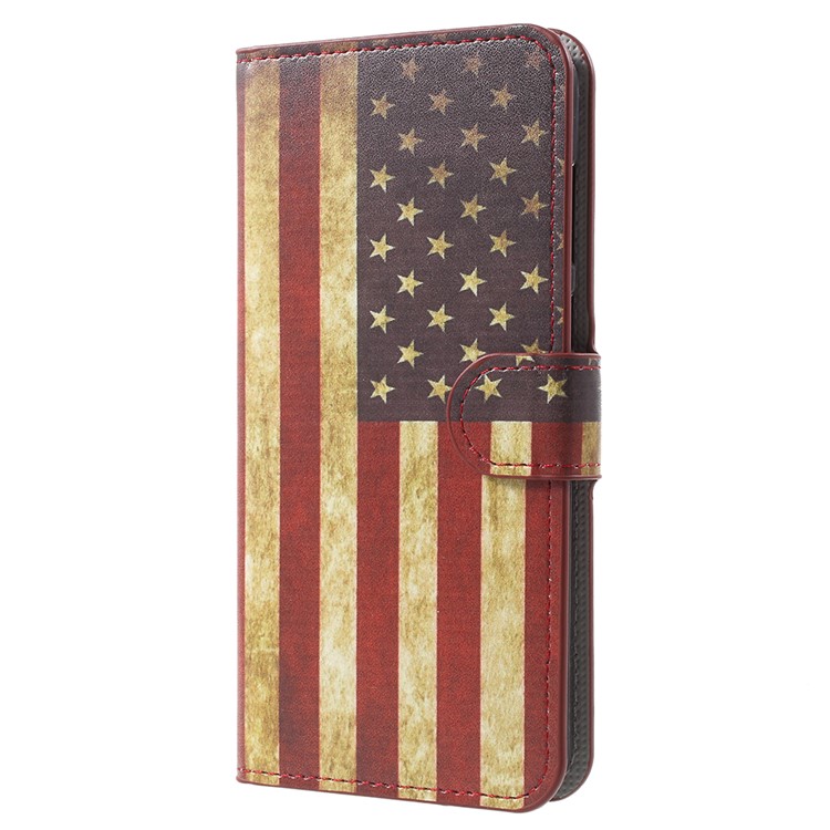 Water Transfer Printing Card Holder Leather Mobile Cover for Huawei Honor 7X - Vintage US Flag-2