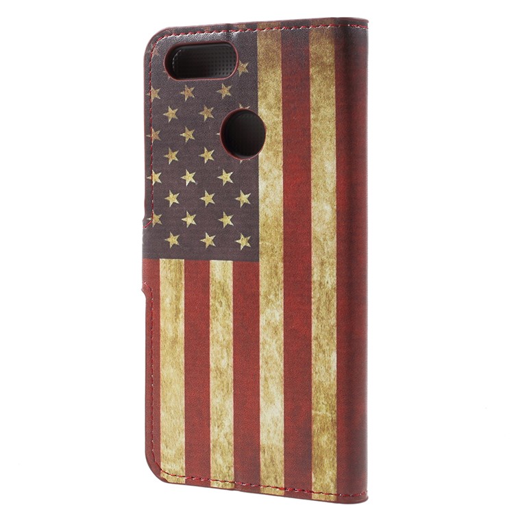 Water Transfer Printing Card Holder Leather Mobile Cover for Huawei Honor 7X - Vintage US Flag-3