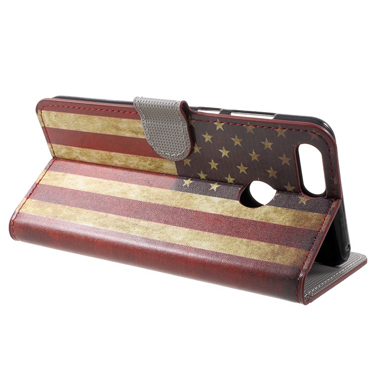 Water Transfer Printing Card Holder Leather Mobile Cover for Huawei Honor 7X - Vintage US Flag-4