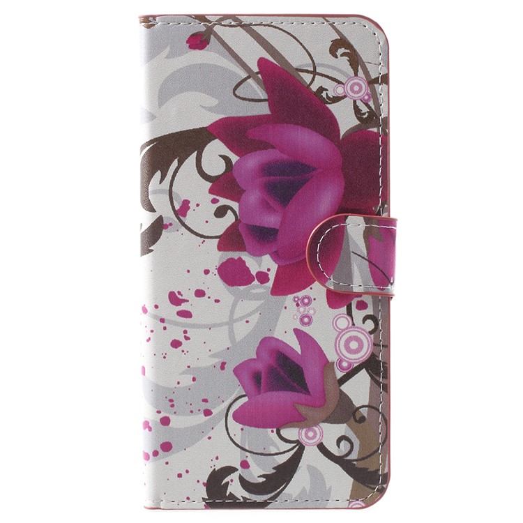 Water Transfer Printing PU Leather Protective Cell Phone Cover with Card Slots for Huawei Honor 7X - Kapok Flower-1