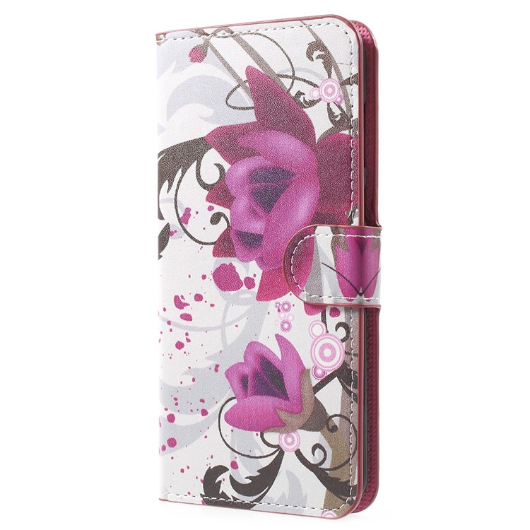 Water Transfer Printing PU Leather Protective Cell Phone Cover with Card Slots for Huawei Honor 7X - Kapok Flower-2