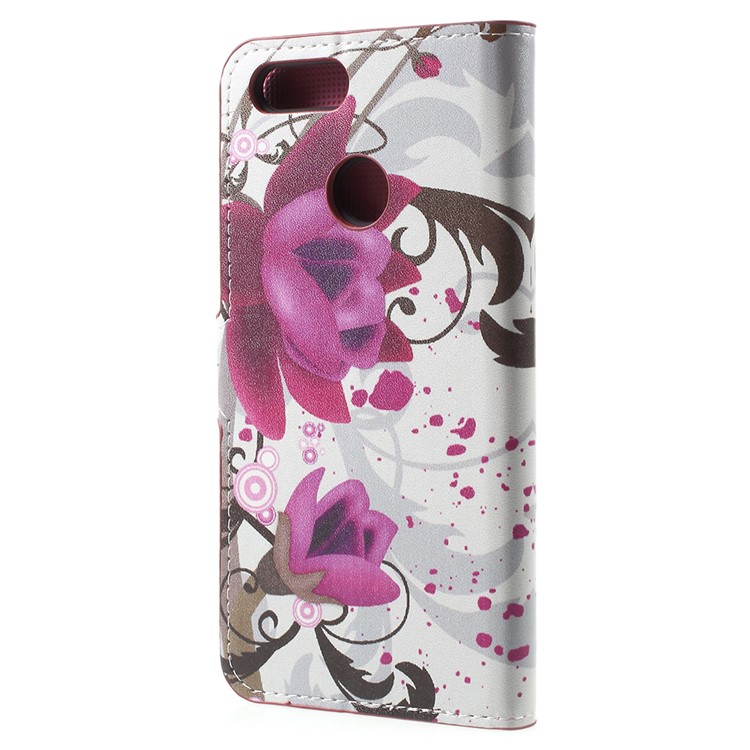 Water Transfer Printing PU Leather Protective Cell Phone Cover with Card Slots for Huawei Honor 7X - Kapok Flower-3