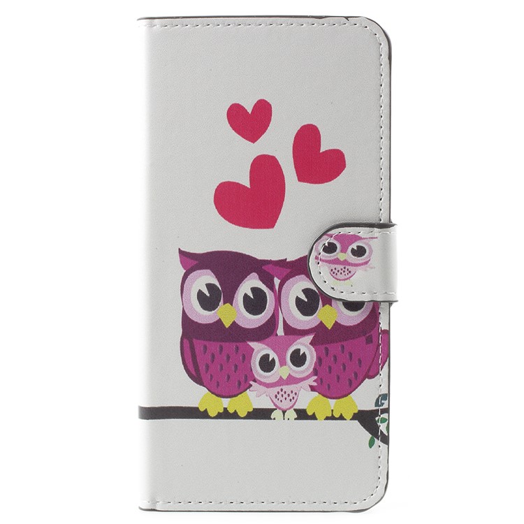 Water Transfer Printing Leather Wallet Stand Cover Shell for Huawei Honor 7X - Owl Family-1