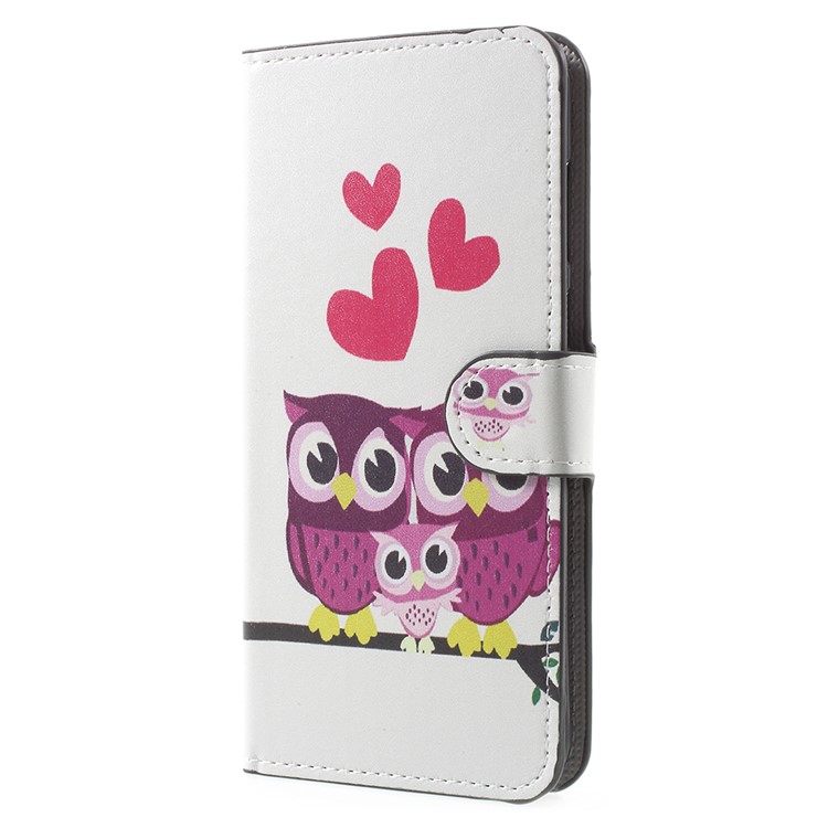 Water Transfer Printing Leather Wallet Stand Cover Shell for Huawei Honor 7X - Owl Family-2