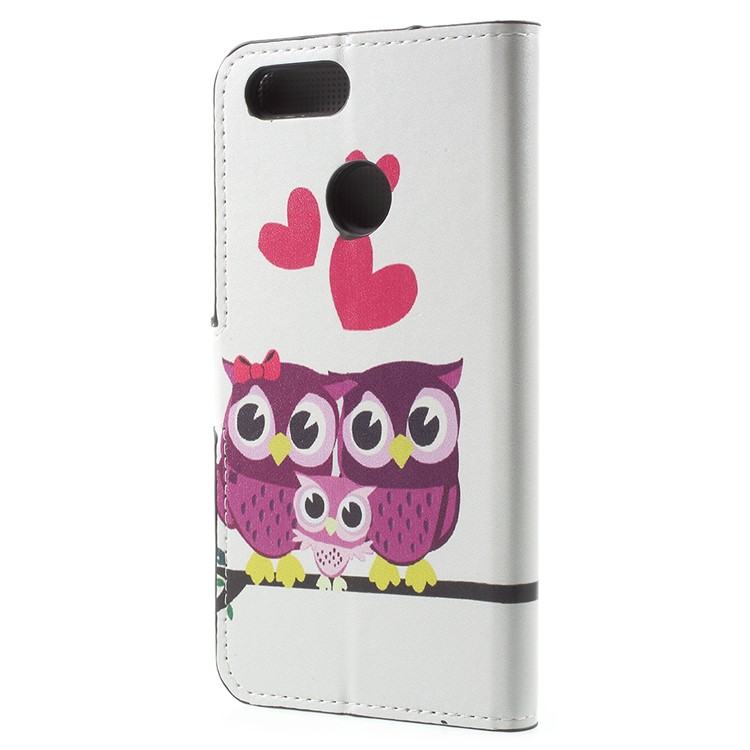 Water Transfer Printing Leather Wallet Stand Cover Shell for Huawei Honor 7X - Owl Family-3