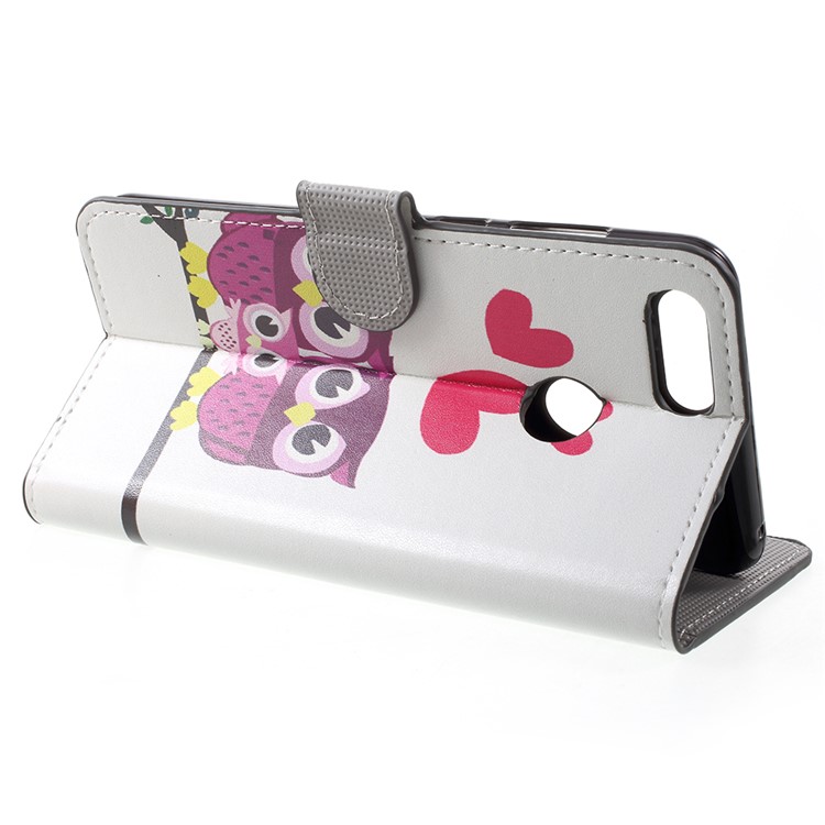 Water Transfer Printing Leather Wallet Stand Cover Shell for Huawei Honor 7X - Owl Family-4