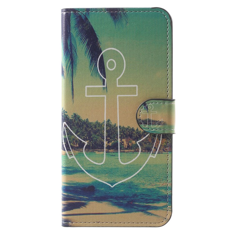 Water Transfer Printing Stand Leather Magnetic Case Shell for Huawei Honor 7X - Anchor Seaside View-1