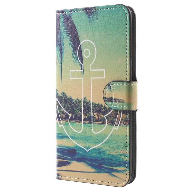 Water Transfer Printing Stand Leather Magnetic Case Shell for Huawei Honor 7X - Anchor Seaside View-2