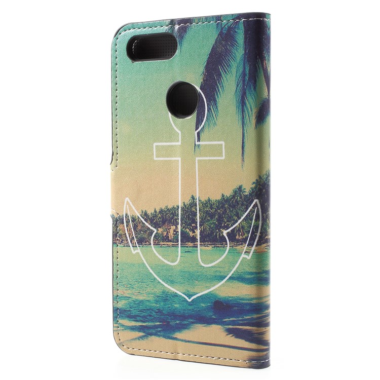Water Transfer Printing Stand Leather Magnetic Case Shell for Huawei Honor 7X - Anchor Seaside View-3