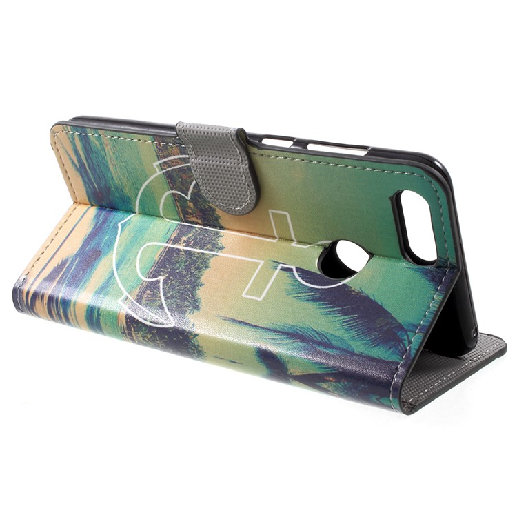 Water Transfer Printing Stand Leather Magnetic Case Shell for Huawei Honor 7X - Anchor Seaside View-4