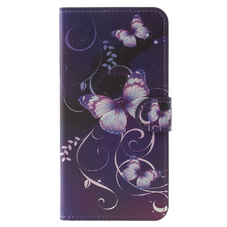 Water Transfer Printing Leather Folio Flip Case Cover for Huawei Honor 7X - Purple Butterflies and Vines-1