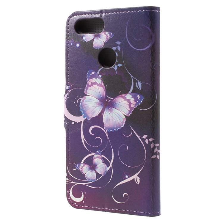 Water Transfer Printing Leather Folio Flip Case Cover for Huawei Honor 7X - Purple Butterflies and Vines-3