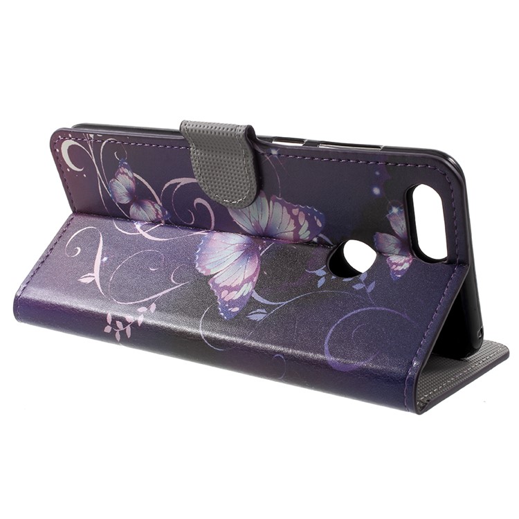 Water Transfer Printing Leather Folio Flip Case Cover for Huawei Honor 7X - Purple Butterflies and Vines-4