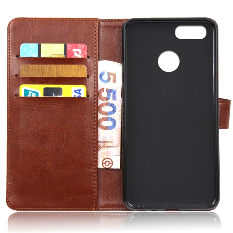 BOGVED Crazy Horse Wallet Leather Flip Stand Case for Huawei Y6 Pro (2017)/Enjoy 7/ P9 lite mini - Brown-2