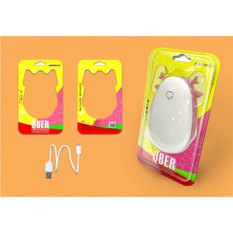 QBER 4500mAh Cartoon Pattern Hand Warmer External Power Bank for iPhone Samsung Huawei - Blue-7