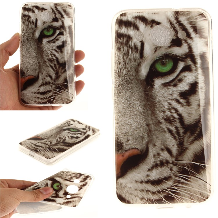 For Huawei Y3 (2017) Soft TPU IMD Patterned Phone Back Shell - Tiger with Green Eye-1