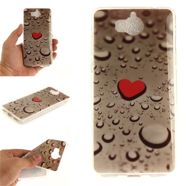 Patterned IMD TPU Gel Mobile Phone Accessory Cover for Huawei Y5 (2017) / Y6 (2017) - Red Heart and Raindrop-1