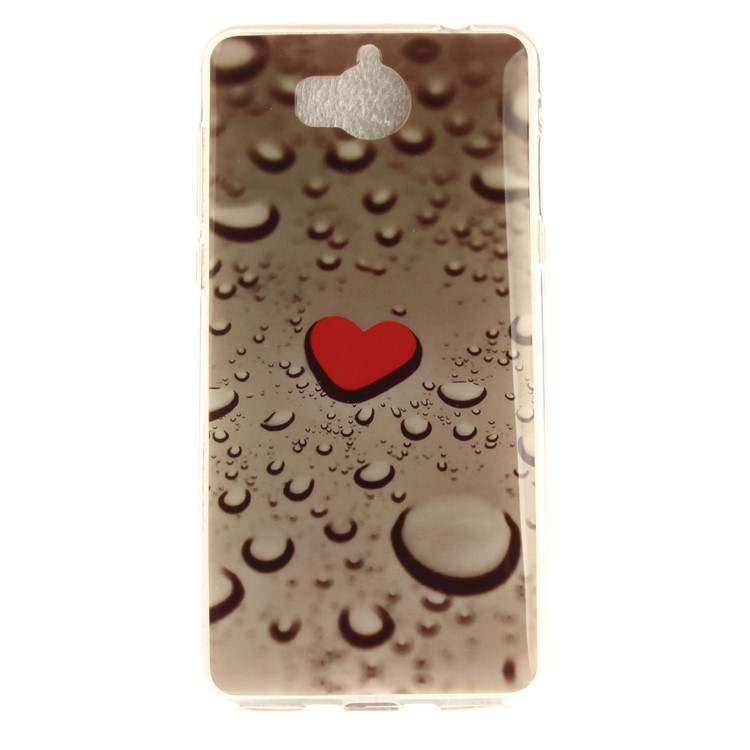 Patterned IMD TPU Gel Mobile Phone Accessory Cover for Huawei Y5 (2017) / Y6 (2017) - Red Heart and Raindrop-2