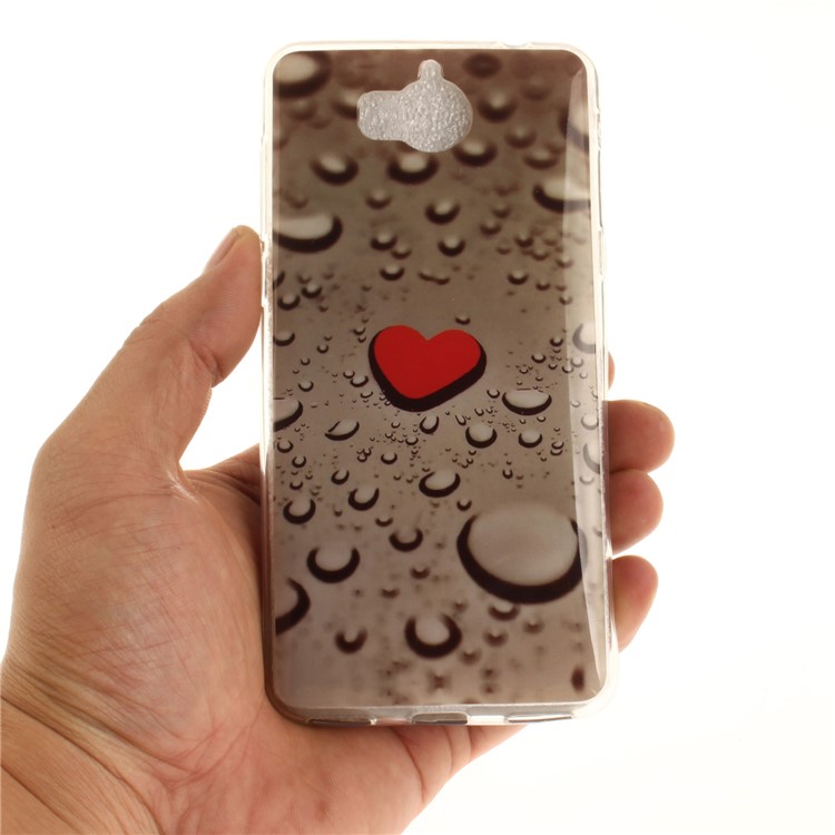 Patterned IMD TPU Gel Mobile Phone Accessory Cover for Huawei Y5 (2017) / Y6 (2017) - Red Heart and Raindrop-5