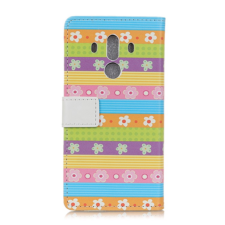 Pattern Printing Leather Wallet Cover Case for Huawei Mate 10 Pro - Colorful Stripes Flowers-2