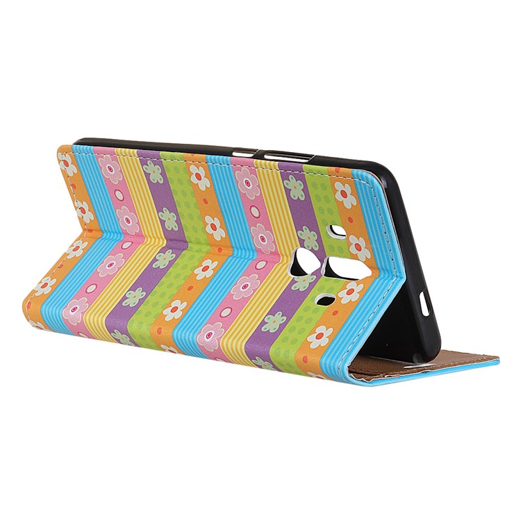 Pattern Printing Leather Wallet Cover Case for Huawei Mate 10 Pro - Colorful Stripes Flowers-3