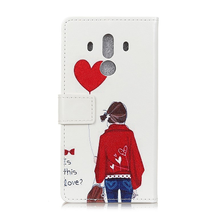 Pattern Printing Leather Stand Cover with Card Slots for Huawei Mate 10 Pro - Adorable Girl & Heart Shaped Balloon-2