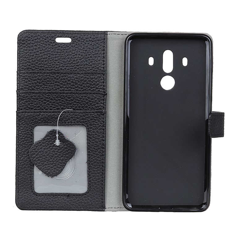 Litchi Grain Stand Genuine Leather Wallet Mobile Shell for Huawei Mate 10 Pro - Black-3