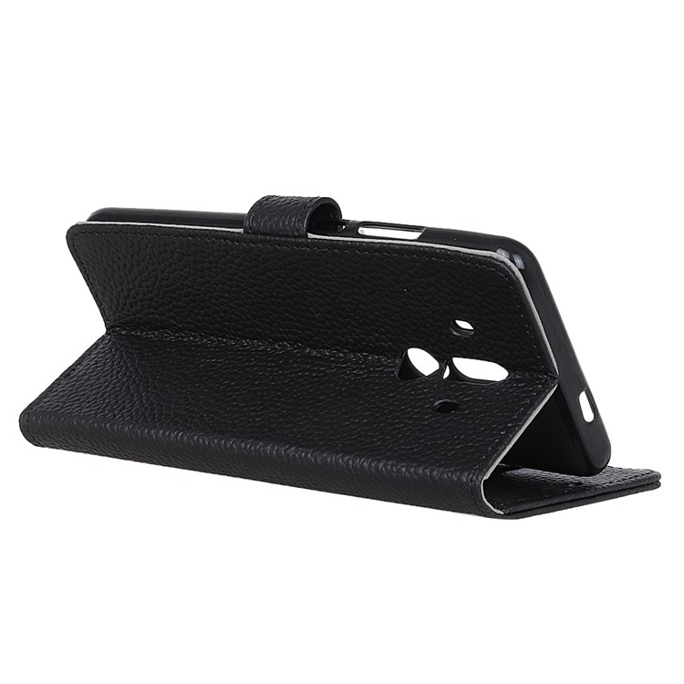Litchi Grain Stand Genuine Leather Wallet Mobile Shell for Huawei Mate 10 Pro - Black-5
