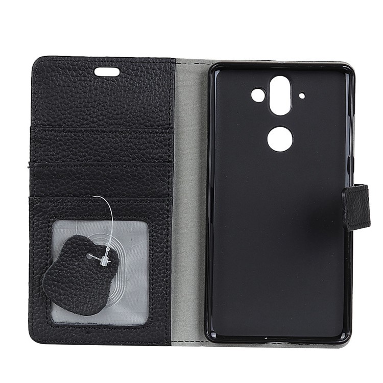 For Huawei Mate 10 Litchi Grain Stand Genuine Leather Flip Wallet Mobile Cover - Black-4