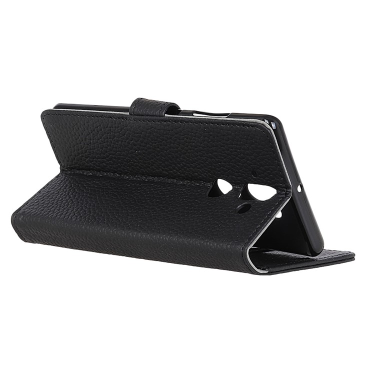 For Huawei Mate 10 Litchi Grain Stand Genuine Leather Flip Wallet Mobile Cover - Black-5