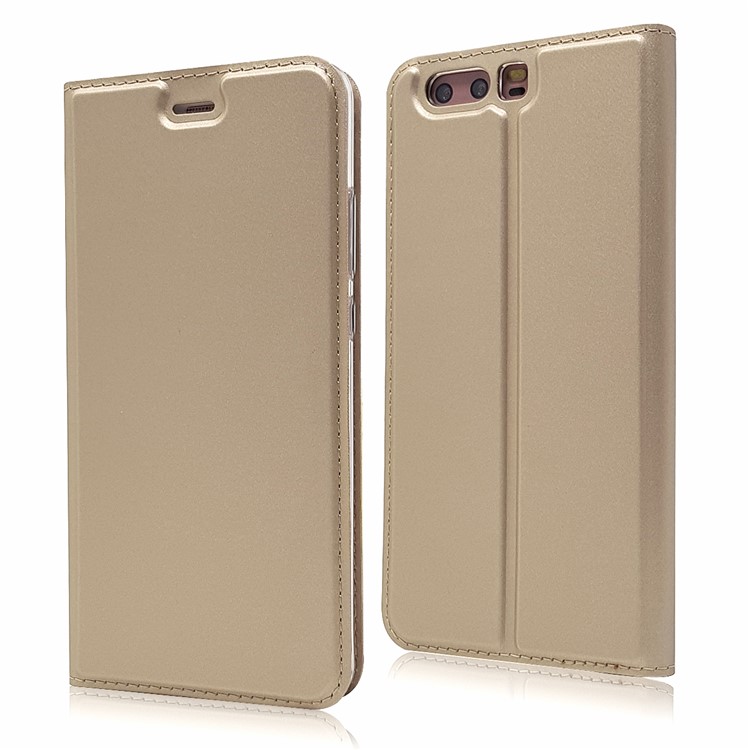 Magnetic Card Holder Stand Leather Protective Case for Huawei P10 - Gold-1