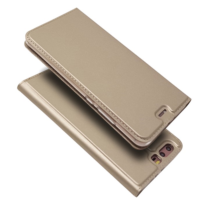 Magnetic Card Holder Stand Leather Protective Case for Huawei P10 - Gold-2