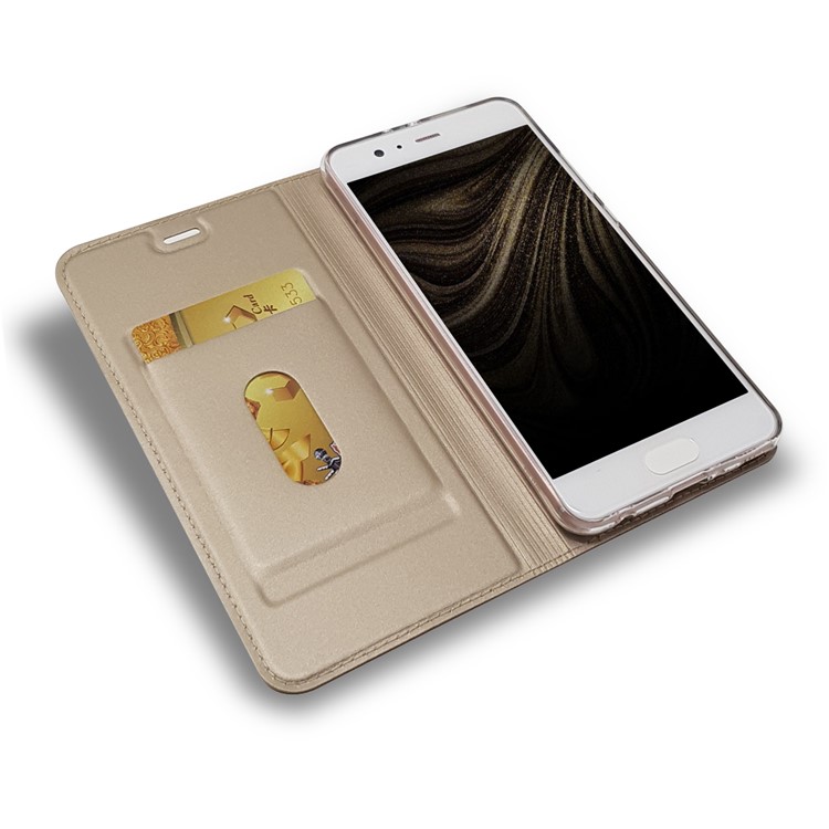 Magnetic Card Holder Stand Leather Protective Case for Huawei P10 - Gold-5