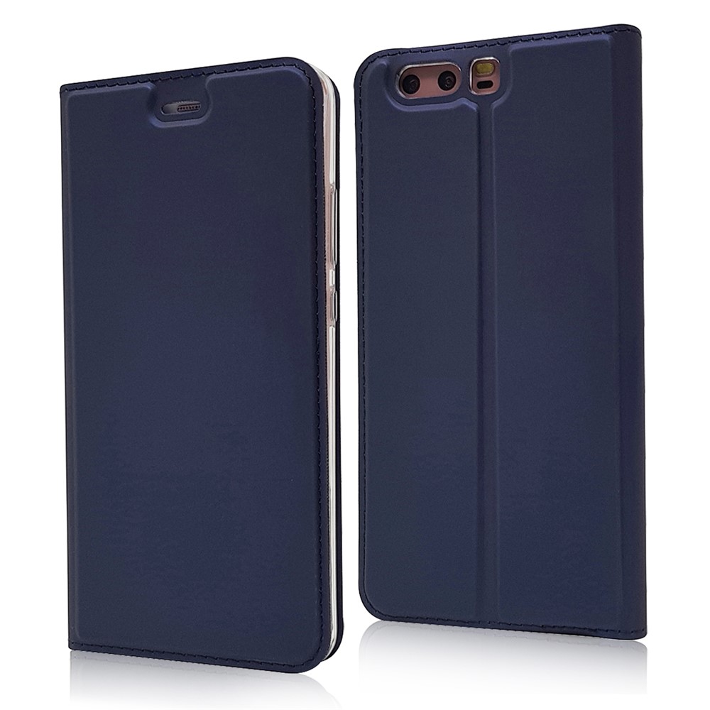 Magnetic Card Holder Stand Leather Mobile Phone Cover for Huawei P10 - Dark Blue-1