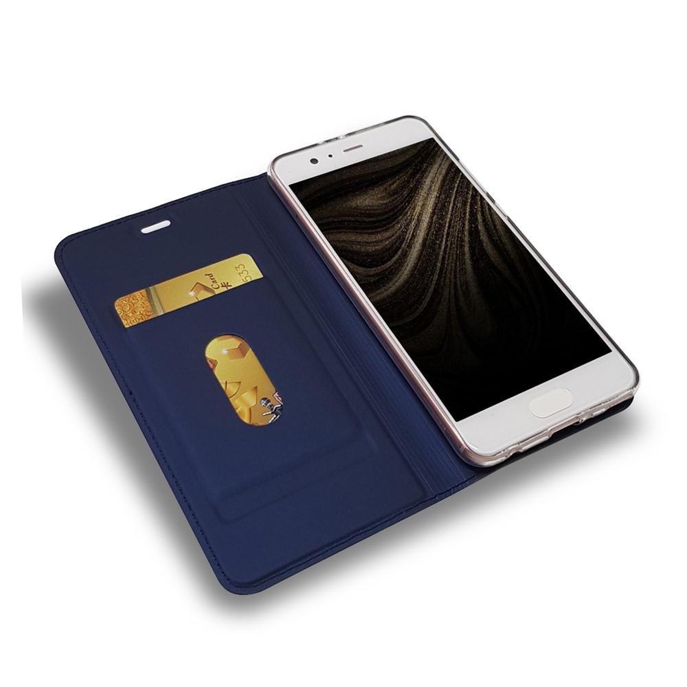 Magnetic Card Holder Stand Leather Mobile Phone Cover for Huawei P10 - Dark Blue-5
